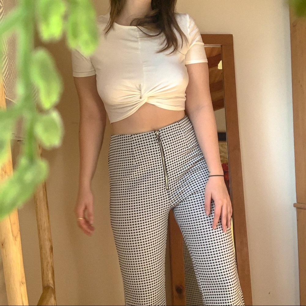 TWIIN Victory Checkered Cropped Flare Pants